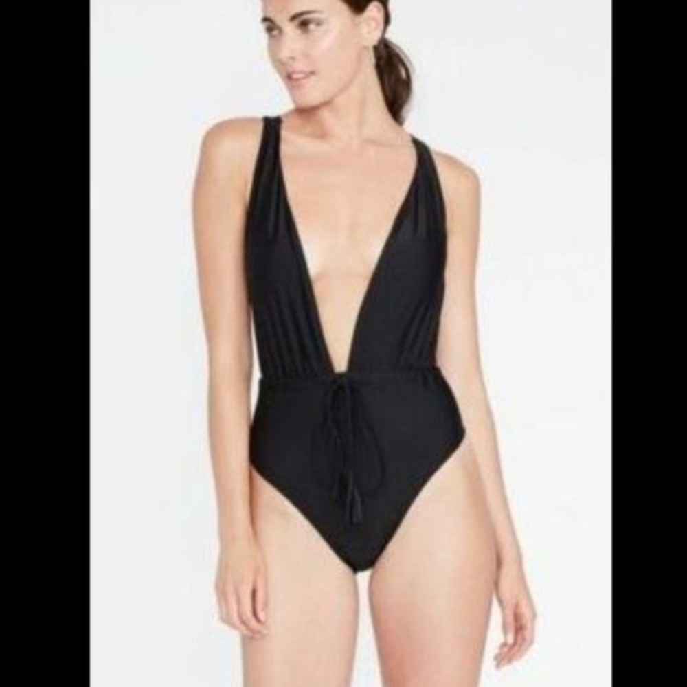 Rachel Roy Plunging Neckline Adjustable Cross-Back Straps One-Piece Swimsuit
